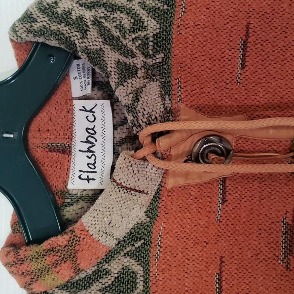 Vintage Flashback jacket womens sm detailed wooden buttons orange green oatmeal - Picture 2 of 5